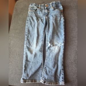 Jordache bootcut girls 4T jeans pink swirl on back pocket hole in knee